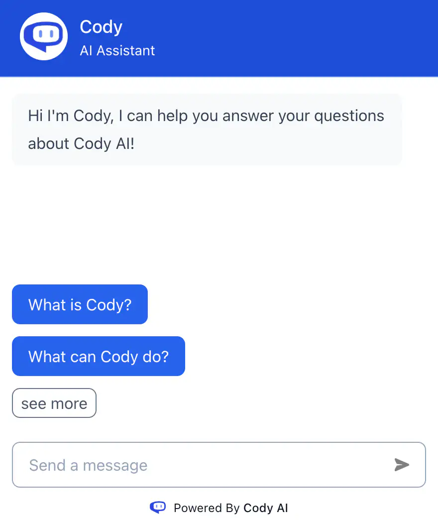 Cody AI chatbot in Trevally dashboard